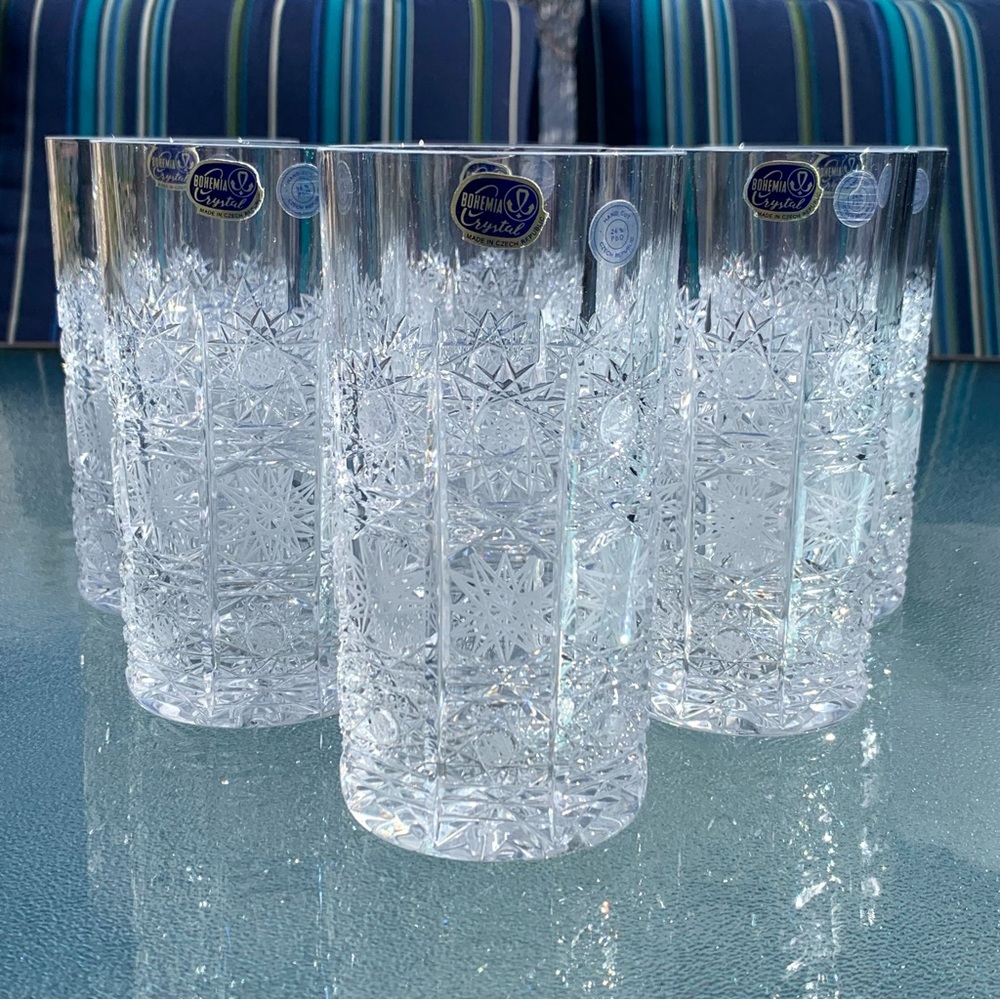Bohemia Crystal Queen Lace Pattern 12 Oz. Vintage Flat Tumbler Glasses, Set of 6 - Picture 5 of 9